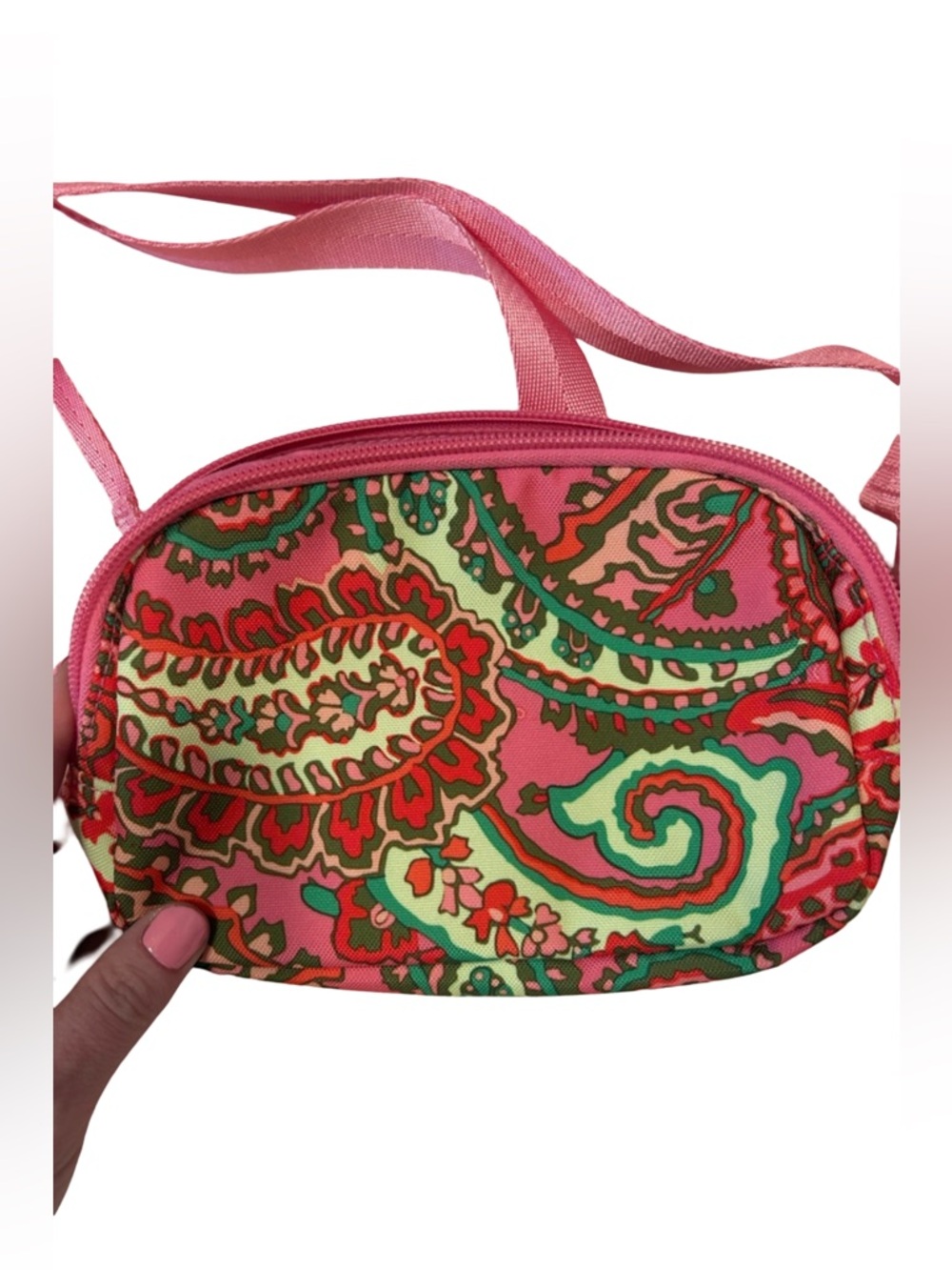 Vera Bradley Pink Paisley Cosmetic Pouch with Green & Red Accents
